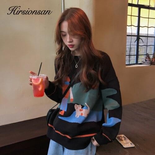 Hirsionsan Loose Sweater Women Oversized Winter Pull Tops Knitted Thicken Christmas Kawaii Pullover Warm Casual Vintage Jumper