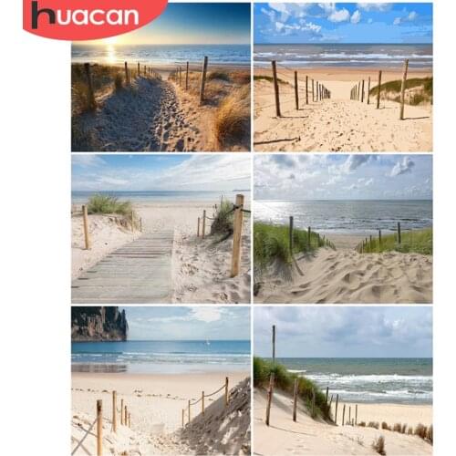 HUACAN Oil Painting By Number Beach DIY Pictures By Numbers Landscape Kits Drawing On Canvas Hand Painted Paintings Home Decor