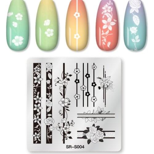 T-TIAO CLUB Square Nail Stamping Plates Flowers Design Nail Art Stamp Plate Stencil DIY Nail Art Template Stainless Steel Tools