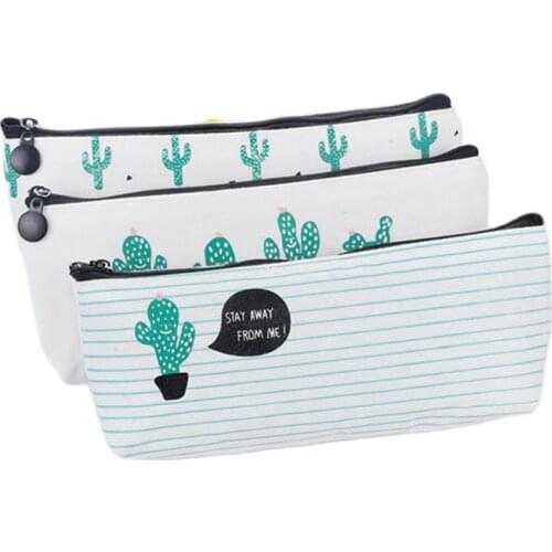 Cute Cactus Pencil Pen Case Cosmetic Makeup Bag Storage Purse School Supplies Stationery Organizer Pouch холщовый пенал