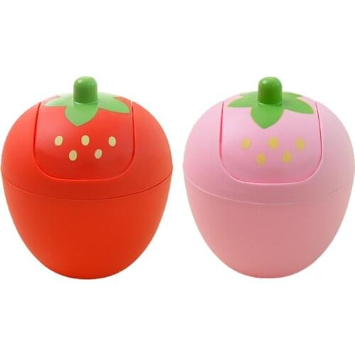 Cute Strawberry Plastic Waste Bin Swing Lid Mini Trash Can Garbage Storage Box for Kitchen Table Desk Car Decor
