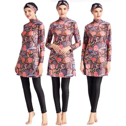 Muslim Swimwear Applique Girl Shy Shading Long Sleeve Conservative Slim Fit Patchwork Three-Piece Set Beachwear