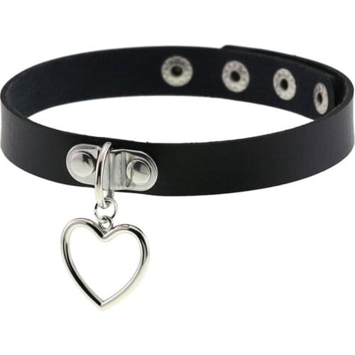 New Heart Choker Necklaces Gothic PU Leather Heart Necklace Rock Punk Chocker Statement Jewelry Women Collar Necklace