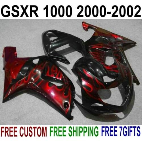 Bodywork ABS plastic fairings for suzuki gsxr1000 00 01 02 red flames black fairing kit GSXR 1000 2000 2001 2002 IV64