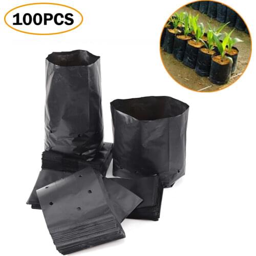 100PCS Plastic Nursery Bags Plant Grow Bags Seedling Pots With Breathable Holes For Fruits Vegetables Flowers Garden Supplies