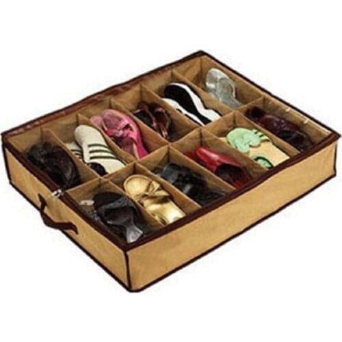 Durable Home Storage Shoe Organizers 12 Cells Under Bed Bag Foldable Closet Drawer Box Transparent Shoe Storage Hot Sale