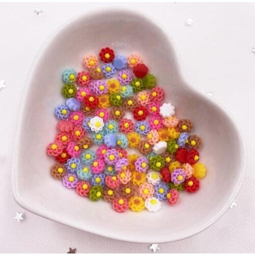 100pcs Resin Colorful 6mm 3D Flower Flatback Stone Buttons Applique DIY Wedding Scrapbook Manicure Accessories Craft L243