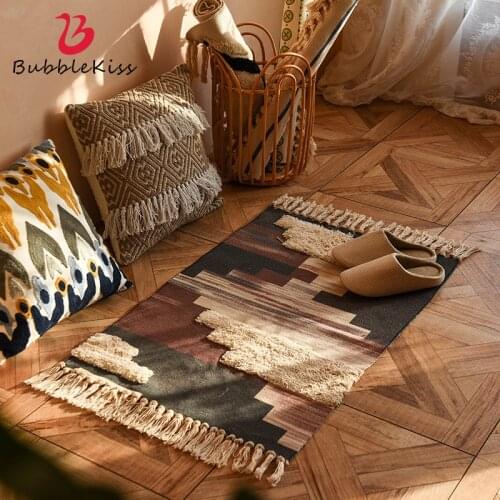 Bubble Kiss Luxury Bohemia Ethnic Style Cotton Linen Carpet Handmade Tassel Rug Living Room Bedside Home Decoration Floor Mat