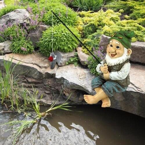 Garden Statues Resin Sculptures Cute Fishing Gnome Garden Gnome Statue Gift Outdoor Garden Decoration