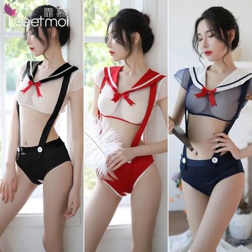 Japanese lingerie sex skirt Women Cosplay Sailor Uniform Suit Sexy Lingerie Set Costume Perspective Bowknot Lace Underwear