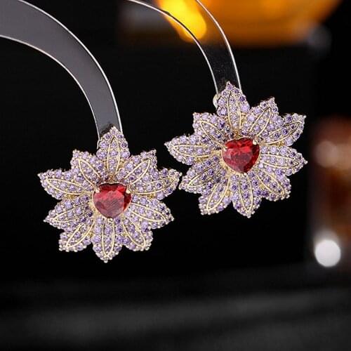 1 Pair Cubic Zircon Heart Flower Stud Earring High-Quality Luxury Cute Girl Party Ear Jewelry
