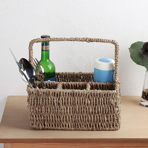 Straw braid divider knife and fork rack red bottle rack tea ceremony tube mobile phone remote control handle storage basket