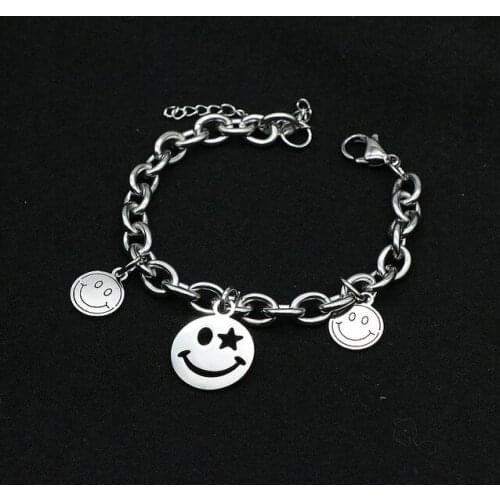 Punk Rock Hiphop Smile Face Charms Bracelet Titanium Steel Fadefast Women Men Jewelry Wholesale High Quality Wholesale bangle