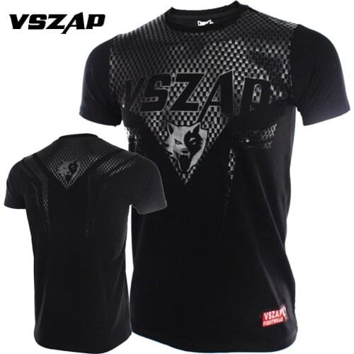 VSZAP Boxing MMA Shirt Gym Jerseys Short Sleeve Combat Arts Fitness Clothes Wulin Wind Movement Muscle Muay Thai Shirt Men