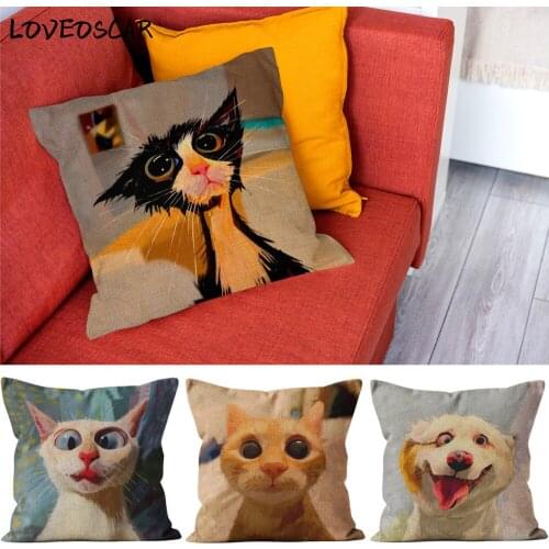 Funny Cool Cartoon Pet Animal Kitty Cat Kawaii Kids Room Patterned Design Cushion Cover Throw Pillow Case 40 45 50 Salon Party