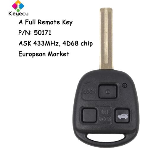 KEYECU Replacement Remote Control Head Car Key With 3 Buttons ASK 433MHz 4D68 Chip TOY48 Uncut Blade - FOB for Lexus P/N: 50171