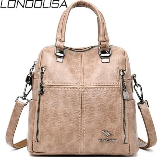 3 in 1 Retro Women Shoulder Bag Soft Leather School Bags For Girls Travel Backpack Fashion Backpacks For Women 2021 High Quality