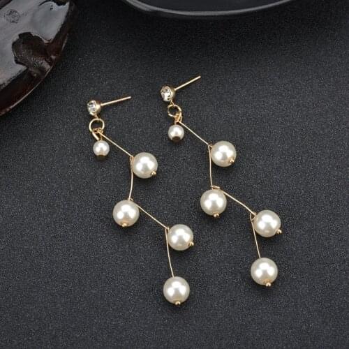 Women Fashion Elegant White Beads Tassels Earrings