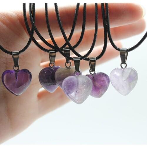 New On Summer Ladies 20mm Natural Semi-precious Stone Heart Shape Purple Crystal Necklace and Bracelet Exquisite Small Gifts