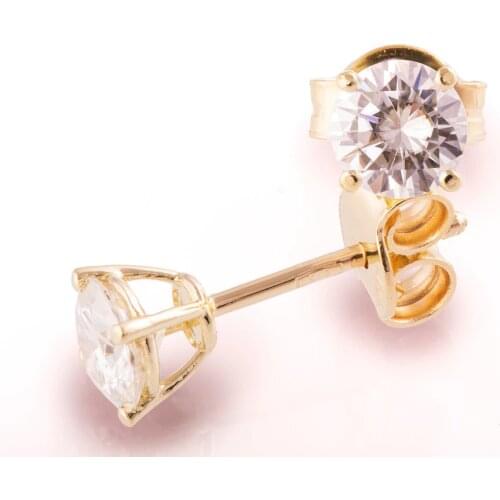 1.0ctw Carat Round Moissanite 14K Yellow Gold Push Back Stud Earrings Test Positive Moissanite Diamond For Women
