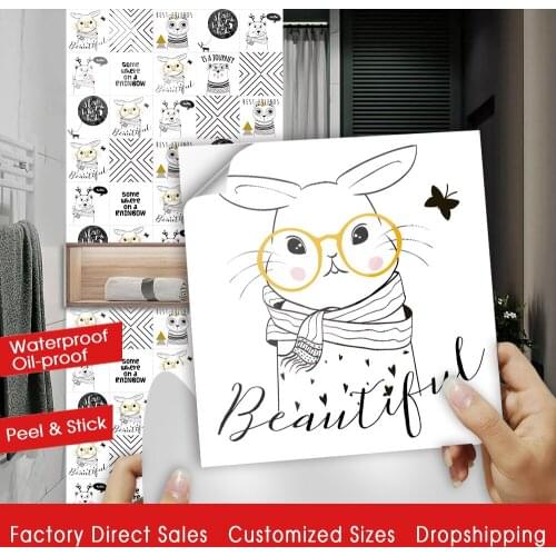 10pcs/set Nordic Style Cartoon Animals Crystal Hard Tiles Wall Sticker Kitchen Tables Floor Decoration Wallpaper Vinly Art Mural