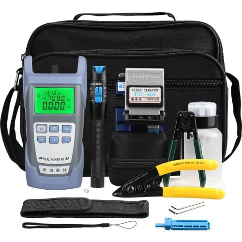14pcs/set Fiber Optic FTTH Tool Kit with FC-6C Fiber Cleaver Optical Power Meter 5MW Visual Fault Locator Wire stripper