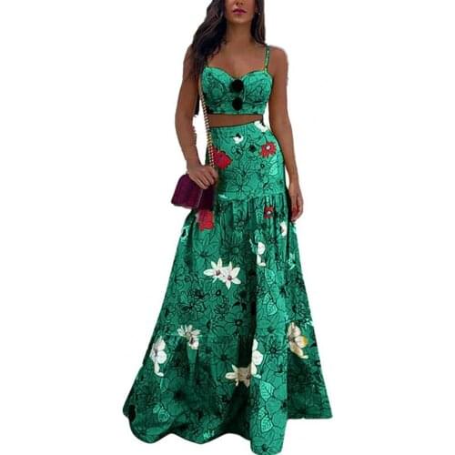 2Pcs/Set Summer Woman Dress 2021 Midi Dress Sundress Comfortable Stylish Polyester Women Sling Dress Two-Piece Set for Photograp