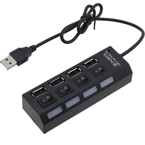 2 Colors LED 4 Port USB 2.0 Hub High Speed Power On/Off Button Switch USB Splitter for Laptop PC Computer Accessories um