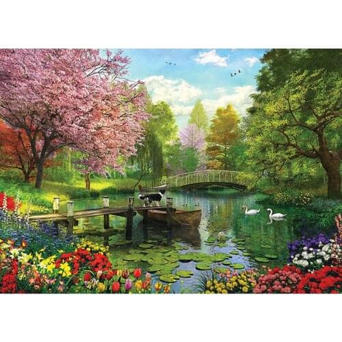 5D DIY Full Square Round Drill diamond painting park lake scenery needlework mosaic embroidery home Decoration AA2068