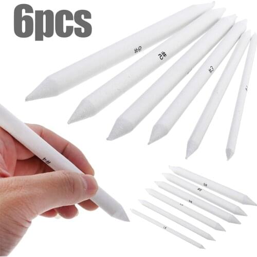 6pcs Blending Sketch Smudge Pen Tortillon Sketch Art White Drawing Pen Tool Rice Paper Art Supplies for Student Painting Station