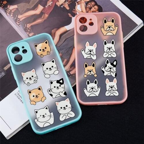Lovely Dog Cat Anime Phone Case for IPhone 11 11 Pro Max 12 7 XS MAX X XR SE2020 8Plus Animals Cool Clear Hard Matte Cover Funda