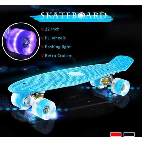 22 Inches Four-wheel Mini Longboard Pastel Color Skate Board skateboard with LED Flashing Wheels Retro Skateboard