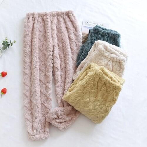 Fdfklak Flannel Warm Homewear Female Thick Twist Pajama Pants 2021 Winter New Sleep Bottom Loose Casual Lounge Trouser