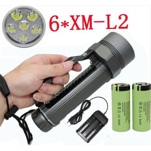 Diving Flashlight 6 x XM-L2 7200LM Torch for diver underwater photograph explore hunting +26650 Battery +Charger