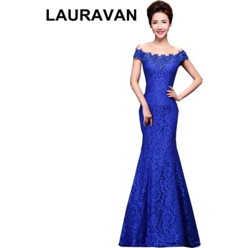 Royal blue off shoulder elegant women bridesmaid lace. party dress mermaid cheongsam long bridesmaids dresses for wedding