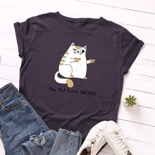 Summer Fashion Women T-shirt Cotton 5XL Plus Size Casual Short Sleeve Ladies Tee Tops Cute Funny Cartoon Cat Print T Shirts