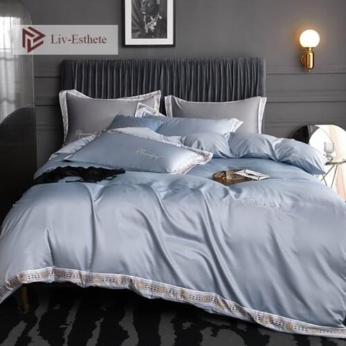 Liv-Esthete Women Noble 100% Silk Bedding Set Silky Queen King European Embroidery Soft Duvet Cover Set Bed Linen Set Pillowcase