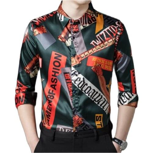 Mens Shirt,Mens Four Seasons, Casual Printed Long Sleeve Shirt, Lapel, Button Access, Keeping Pace With The Times, Six Styles
