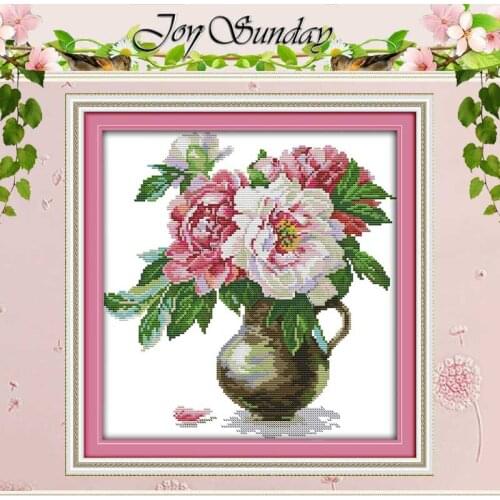 The peony vase (4) Patterns Counted Cross Stitch 11CT 14CT Cross Stitch Set Wholesale Cross-stitch Kit Embroidery Needlework