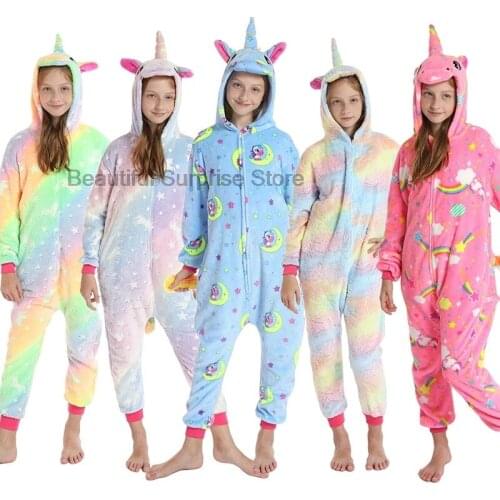 New Flannel Animal Unicorn Pajamas Baby Winter Sleepwear Kigurumi Unicornio Pyjamas Girls Boys Onesie Anime Costumes Jumpsuit