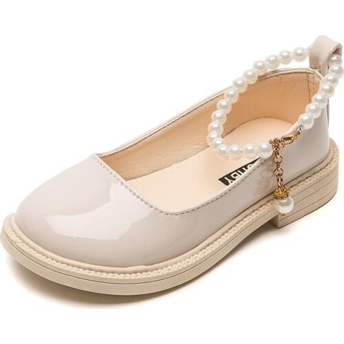 2021 Autumn Princess Shoes Girls Leather Shoes Low-cut Student Casual Shoes Baby Shoes Chic Pearl for Party Fashion Cute Sweet