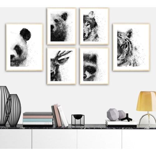 Panda Bear Wolf Deer Raccoon Tiger Animal Wall Art Canvas Painting Nordic Posters And Prints Wall Pictures For Living Room Decor