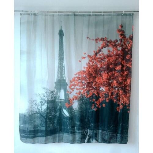 Paris Eiffel Tower Scenery Shower Curtain Tree and Flowers Curtains Bathroom Waterproof Fabric cortinas de bano Free Shipping