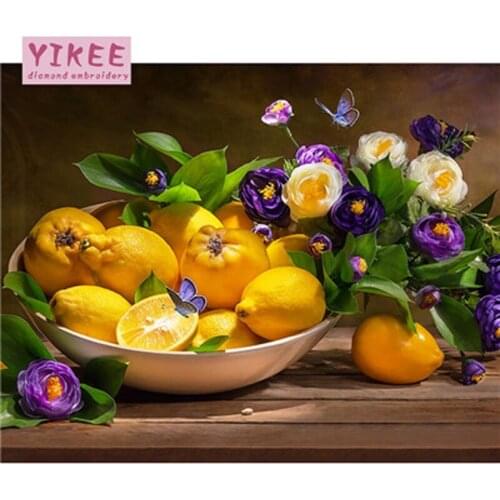Full square diamond painting cross stitch handmade art craft,diy diamond painting 5d fruits lemon