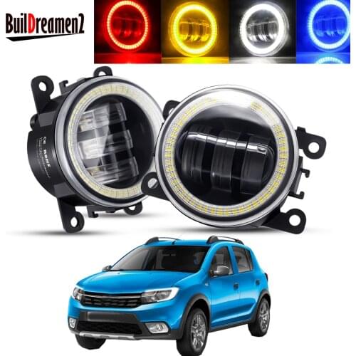 2 X Angel Eye Fog Light Assembly Car LED Lens DRL Fog Daytime Running Lamp 12V For Renault Sandero Stepway Hatchback 2008-2015