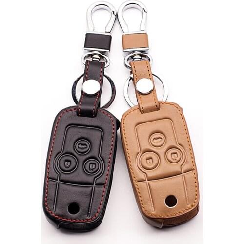 Hot Sale Genuine Leather Belt Keys for Honda CRV 3 Buttons remote control Flip Car Key Chain Wallet Bag Car Keychain Accessories