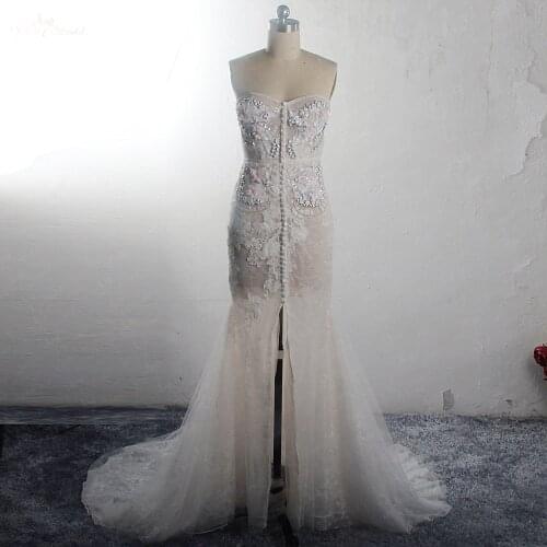 RSW1528 Sirena Abito Da Sposa 2019 Sexy Del Merletto di Appliques Vedere Attraverso Sweetheart Front Split Beach Abiti Da Sposa