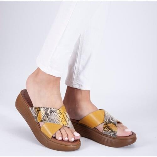2021 Summer Women Vintage Premium Yellow Orthopedic Open Toe Sandals Premium Non-slip Breathable Leather Casual Women Shoes