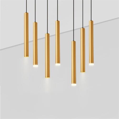 5W Modern LED Pendant Light Nordic Minimalist Golden Long Tube Hanging Lamp Kitchen Island Dining Room Decor Cylinder Pipe Lamps