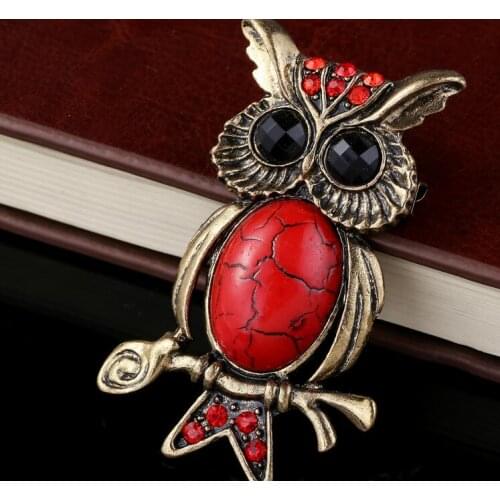 Vintage brass ox cute red owl animal fashion women`s brooch fashion accessories